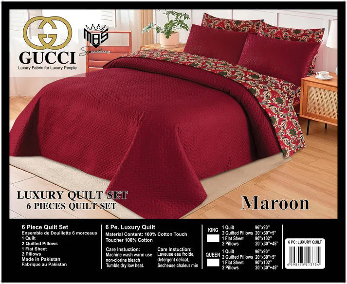 Luxury Fabric 6 Pcs Maroon Bedspread Sets