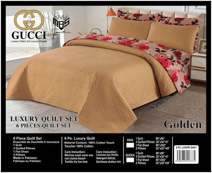 Luxury Fabric 6 Pcs Golden Bedspread Sets