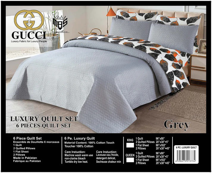 Luxury Fabric 6 Pcs Grey Bedspread Sets