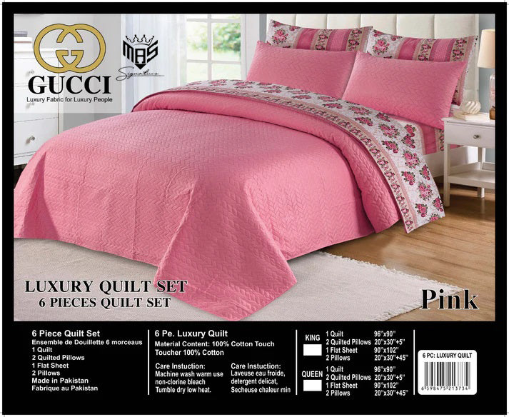 Luxury Fabric 6 Pcs Pink Bedspread Sets