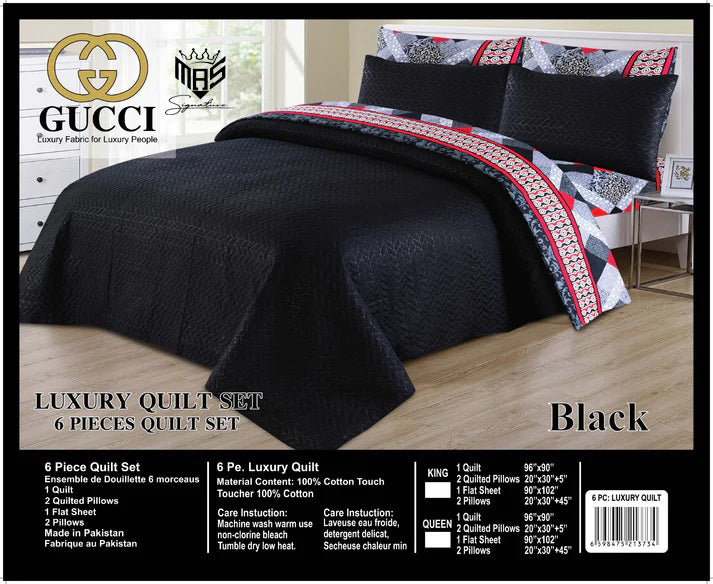 Luxury Fabric 6 Pcs Black Bedspread Sets